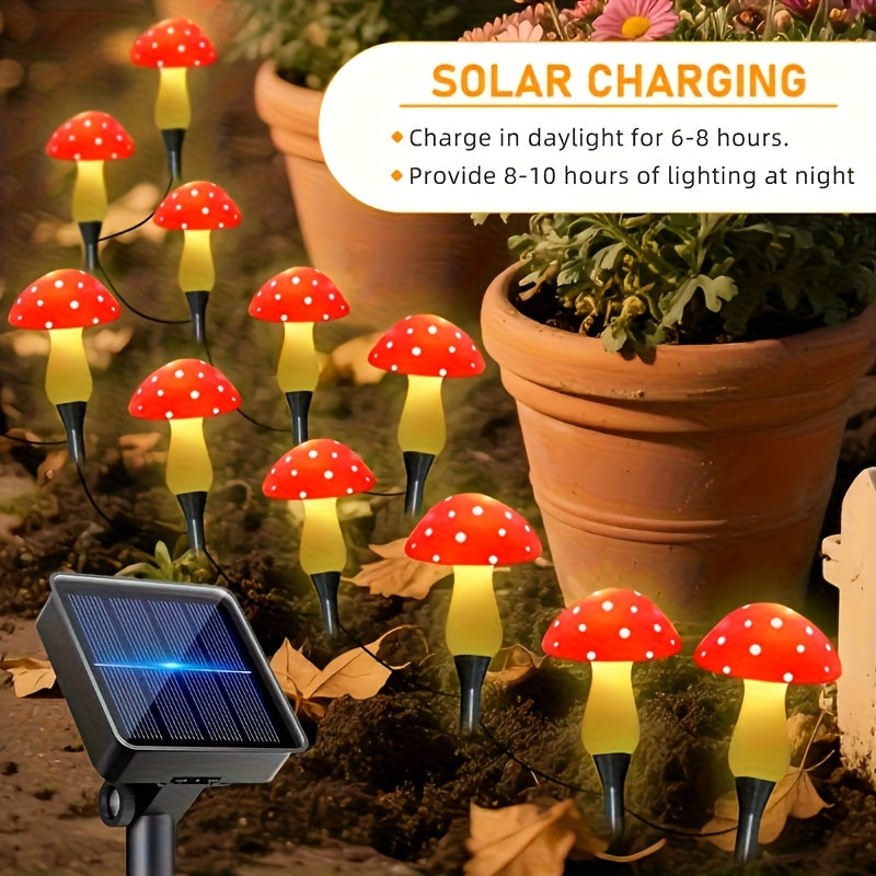 Luces de hadas con forma de hongo solares AMILL, 8 modos, decoración para jardín exterior, iluminación de paisaje con hongos rojos y amarillos brillantes para San Valentín, bodas y fiestas navideñas, decoración de hongos