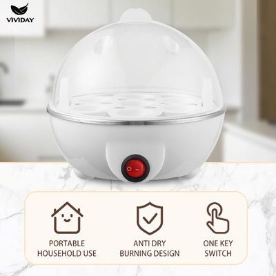 VIVIDAY Hervidor de huevos y vaporizador de alimentos de una sola capa con fácil apertura - Operación transparente y conveniente con un solo botón, ideal para hervir huevos y panqueques, dispositivo de cocción de huevos | Diseño blanco elegante | Constru