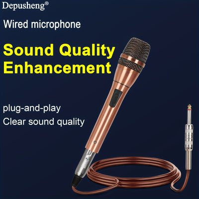Micrófono dinámico Depusheng C7, profesional, unidireccional, con bobina móvil, micrófono de mano con cable, enchufa y juega, sin batería, con enchufe de 6,35 mm, para grabación de canto familiar profesional, transmisión - Material metálico