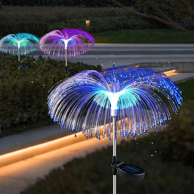 Un conjunto de luces de medusa solar de una capa que cambian de color, diseñadas para decoración al aire libre, adecuadas para jardines, caminos y ocasiones festivas como Halloween, Navidad y Año Nuevo.
