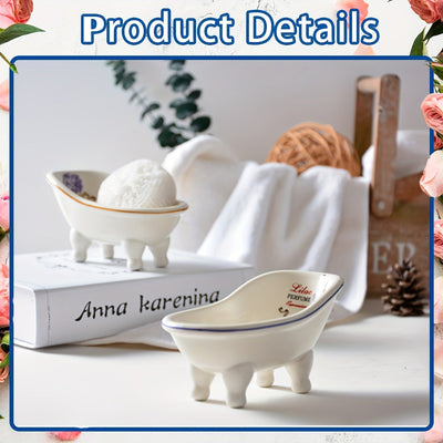 1pc Bañera de cerámica vintage con forma de garra, Jabonera decorativa rectangular en miniatura, Accesorio de baño de zapatilla