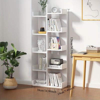 1 estante de árbol blanco con 8 estantes de almacenamiento - Organizador de suelo de madera dura de estilo para el hogar o la oficina, agrega un toque natural al espacio, decoración de estantes