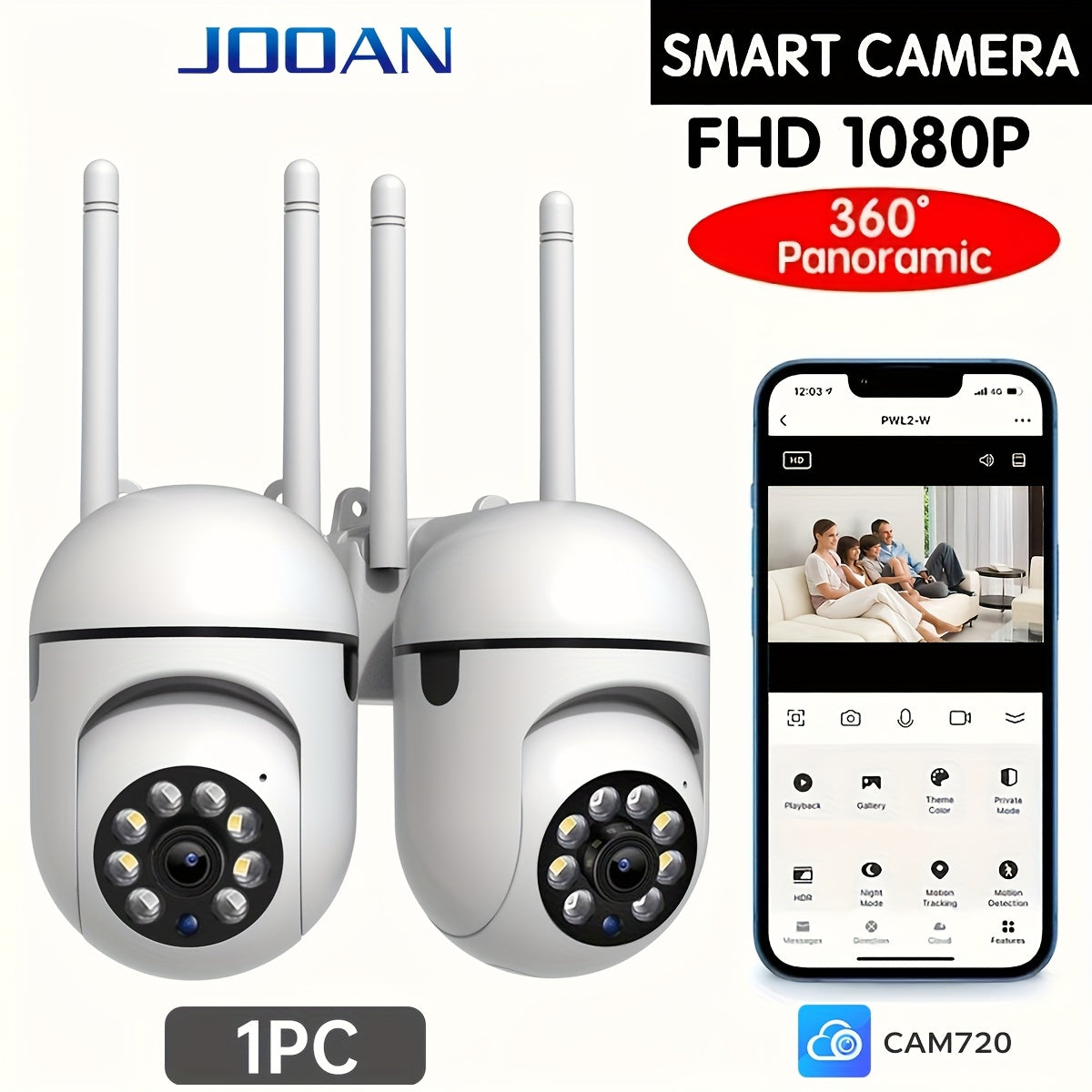 1 cámara con visión nocturna de color completo, inalámbrica 1080P HD, para interiores y exteriores, con audio bidireccional, cámara de seguridad inalámbrica, con seguimiento de movimiento, para mayores y mascotas, con Wi-Fi 2.4G y zoom lateral/derecha
