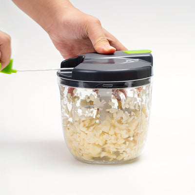SENBOWE Cortador de alimentos manual multifuncional con mango y tapa - Cortador de verduras, prensa de ajo para cebolla, ajo, chile, zanahorias, jengibre, frutas - Regalo ideal para cocina (verde/azul/520ml/900ml), procesamiento de alimentos