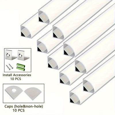 Canaleta de aluminio en forma de V para tiras LED, 10 piezas, difusor de luz, duradero, eficiente energéticamente, incluye cubierta protectora de PC y clips de montaje, para decoración del hogar e instalación de luces lineales