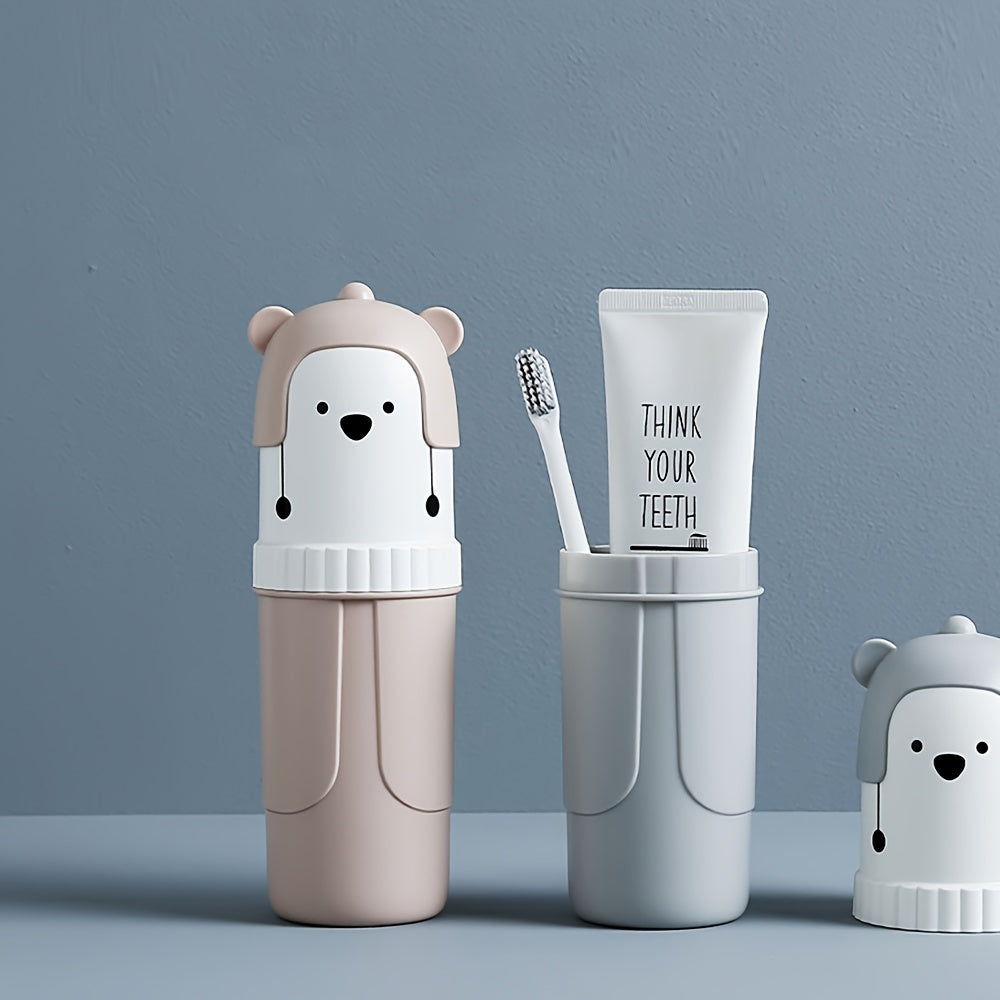 1 Pieza, Portátil Cepillo De Dientes De Viaje, Vaso De Plástico, Diseño De Oso Lindo, Vaso Para Enjuague Bucal De Baño Para Viajes De Negocios Y Vacaciones