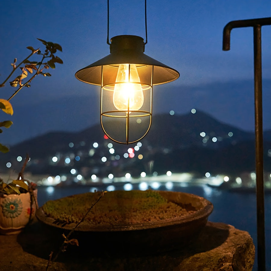 1 pza. Lámpara LED Solar Vintage Tungsteno, Linterna de Estilo Retro, Flor de Luz Colgante, Decoración Exterior para Jardín, Patio y Balcón.