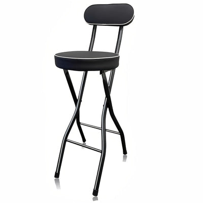 1pc Silla de bar plegable contemporánea, tapizada en cuero con relleno, estructura metálica, respaldo sólido, relleno de esponja, fácil de limpiar, diseño plegable para pisos duros, no requiere electricidad ni batería