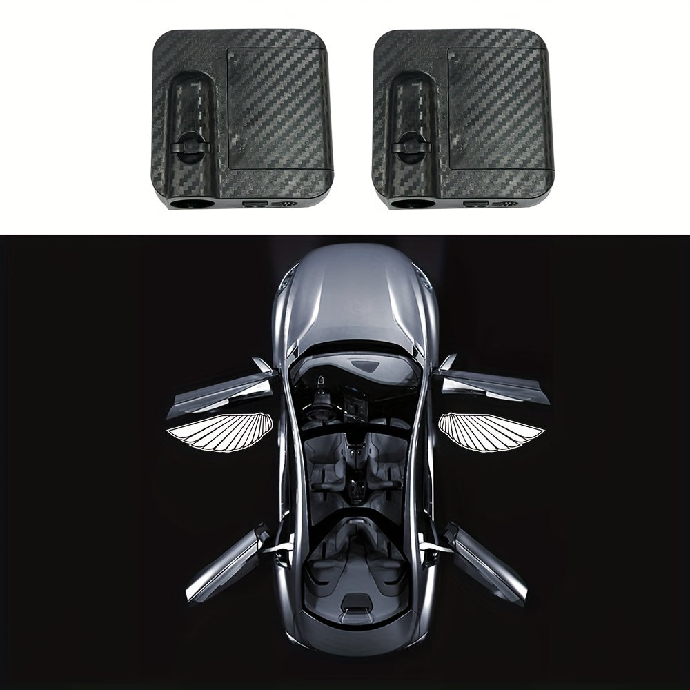 2 piezas de luces LED para logotipo de puerta de coche - Luces de cortesía de proyección decorativas, alimentadas por batería, fuente LED de 200-350 lúmenes, se adapta a varios modelos, sin batería