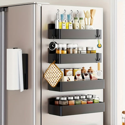 Pack de 2 Cestas Magnéticas Grandes para Almacenamiento en Plástico para Refrigerador, Microondas y Lavadora - Organizador Multifuncional de Cocina, Soporte Magnético para Especias sin Necesidad de Taladro ni Pegamento, Estante Extraíble
