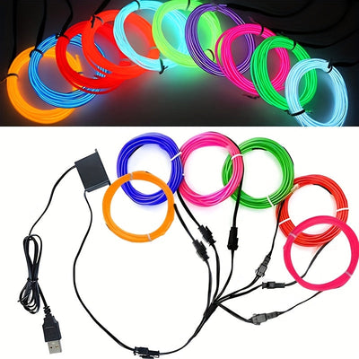 8 piezas de juego combinado EL Luminous Wire, 1 metro de largo EL luz fría de alambre fluorescente, luz decorativa de ambiente DIY, luces de escena de baile fluorescente