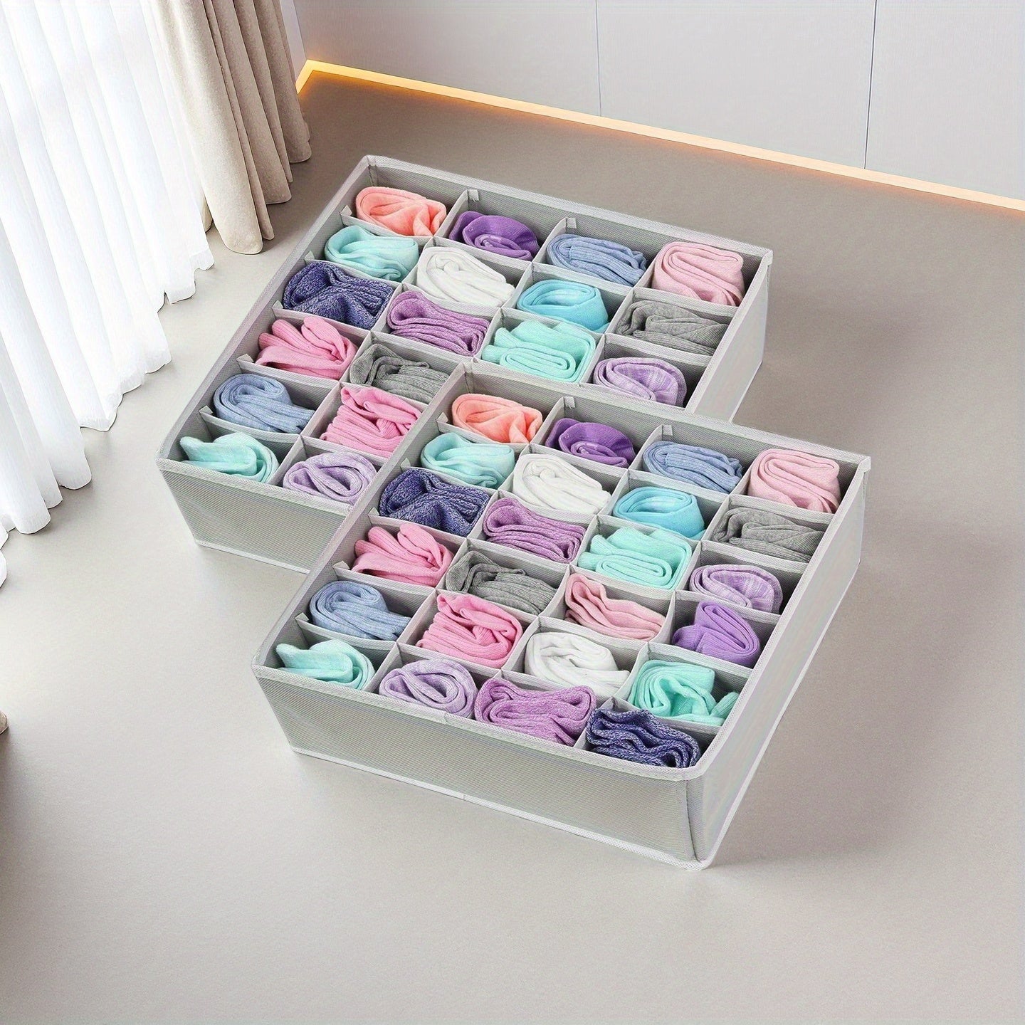 Organizador de tela con 24 compartimentos para ropa interior y calcetines, divisores de colores, plegable, para cajón o armario, ideal para calcetines, ropa interior, corbatas y accesorios
