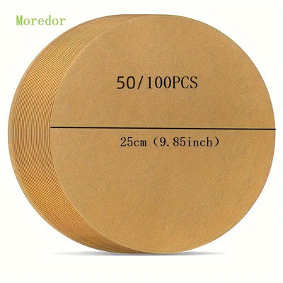 Papel de hornear redondo de 10 pulgadas (25,4 cm) de MOREDOR, antiadherente, ideal para hornear, asar, vaporizar y usar en microondas, duradero, fácil de limpiar, perfecto para moldes de pastel redondos y accesorios de freidora de aire, papel de asado, e