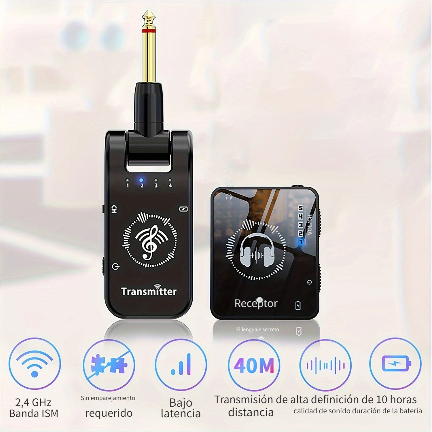 Sistema de Relé de Audio Inalámbrico Compacto de 2.4GHz con Transmisor y Receptor de Emparejamiento Automático - Monitoreo In-Ear de Alta Fidelidad para Estudio, Ensayos de Bandas y Actuaciones En Vivo, Carga USB Tipo-C, Negro