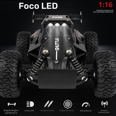 Buggy de RC Todo Terreno a Escala 1:16, Control Remoto de 2,4GHz, Batería de Litio Recargable de 500mAh, 20KM/H, con Luces LED, Carga USB, Anti-Colisión, para Edades de 14+