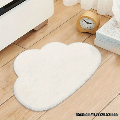 Alfombra de área suave de imitación de piel de conejo, forma de nube, decoración de dormitorio antideslizante, material de poliéster, lavado a mano únicamente, uso en interiores, blanco