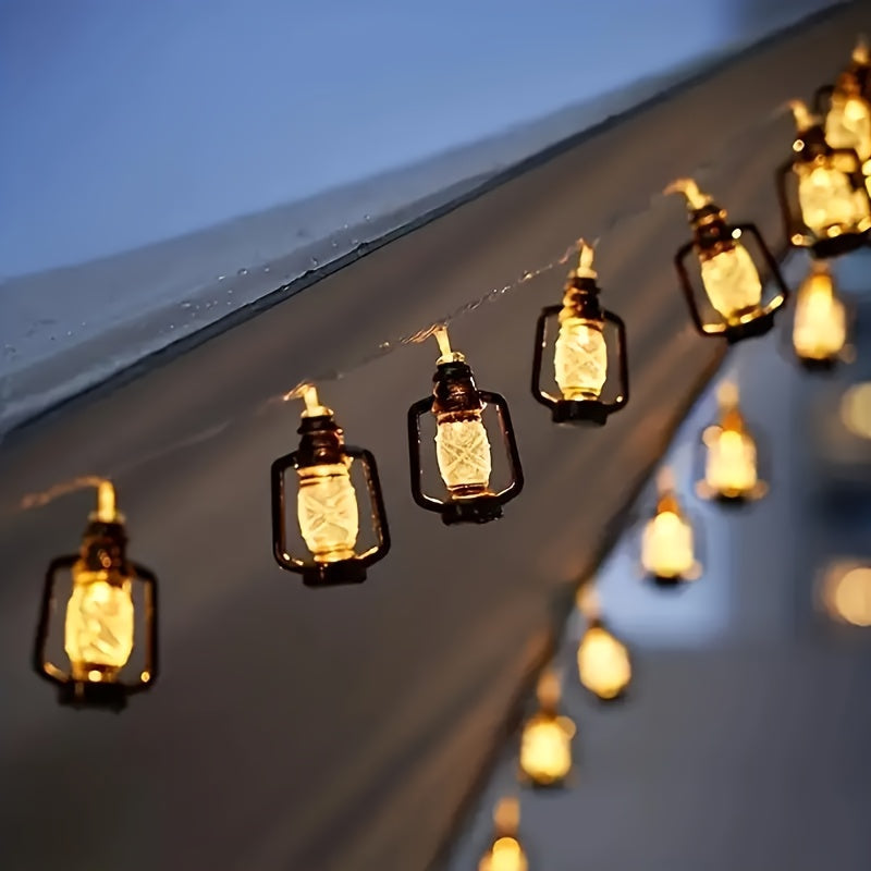 Luces de Cadena de Lámpara de Aceite Vintage con Energía Solar - 20 LED, 16.4ft, Blanco Cálido, 8 Modos de Iluminación, Control Táctil, Iluminación de Ambiente Romántico para Jardín y Camping, Luces Solares Colgantes para Exteriores
