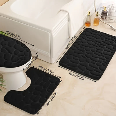 Conjunto de 3 alfombras de baño de vellón de coral, suaves, absorbentes y antideslizantes, diseño de guijarros sólidos, pelo bajo, lavables a máquina, con respaldo de PVC, para alfombras de baño oblongas (20x60cm)