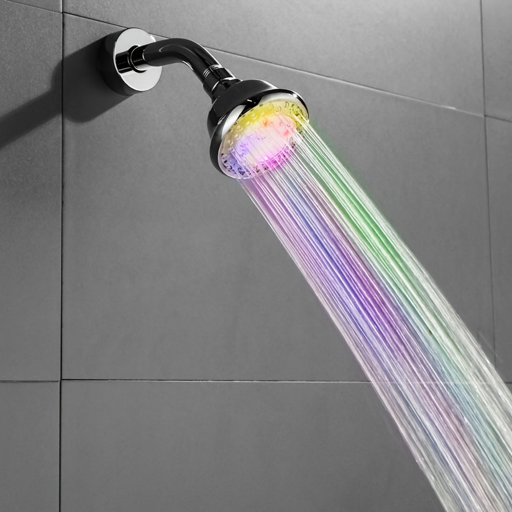 Un cabezal de ducha redondo con superficie de espejo electroplateado que genera energía por flujo de agua sin batería, control de temperatura con cambio de color intermitente, luz de Halloween, luz de Navidad, regalo, decoración de regalo de Navidad/Hall