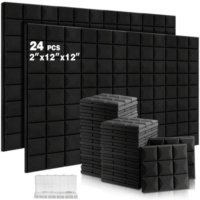 Paneles de espuma acústica OLOBLB, 12/24 unidades, 12x12x2 pulgadas, material de esponja de hongo de alta densidad, tableros de absorción de sonido para paredes y puertas, no tóxico, retardante de llama, fácil instalación, para accesorios de equipo de gr