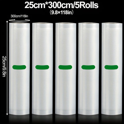Paquete de 5 Rollos para Sellado al Vacío, Longitud de 3 Metros, Varios Anchos, Adecuados para Almacenamiento de Alimentos y Cocina Lenta a Baja Temperatura - Diseño Resistente al Desgarro Garantiza Máxima Frescura y Mayor Duración - Seguro para Contacto