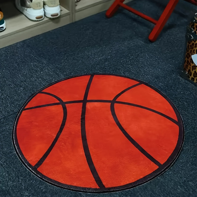 1pc Alfombra Redonda con Temática de Baloncesto Engrosada - Poliéster Suave y Cómodo, Lavable a Máquina - Ideal para Decoración de Dormitorio, Sala de Estar, Sala de Juegos - Suave y Cómoda para Pies, Alfombras para Dormitorio
