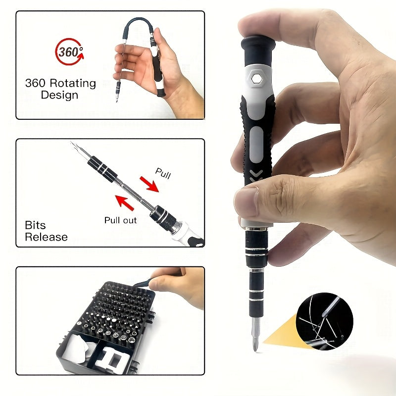 Juego de 115 destornilladores de precisión de acero cromo vanadio, kit de herramientas magnéticas, antideslizante, mango ergonómico, ideal para electrónicos, celulares, laptops, relojes, resistente a golpes, cabezas domo, hexágono, pentágono, cruz, color