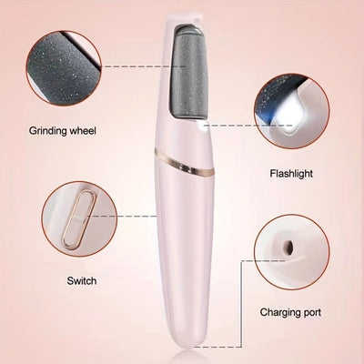 Amoladora Eléctrica de Pies con Cabezales Dobles - Dispositivo de Pedicura USB, Carga Rápida, Batería de Litio, Herramienta Ergonómica para Eliminar Pelos Muertos y Alisar Pies, Diseño Elegante, Construcción en Plástico, Eficiente para Uso Doméstico o Pr