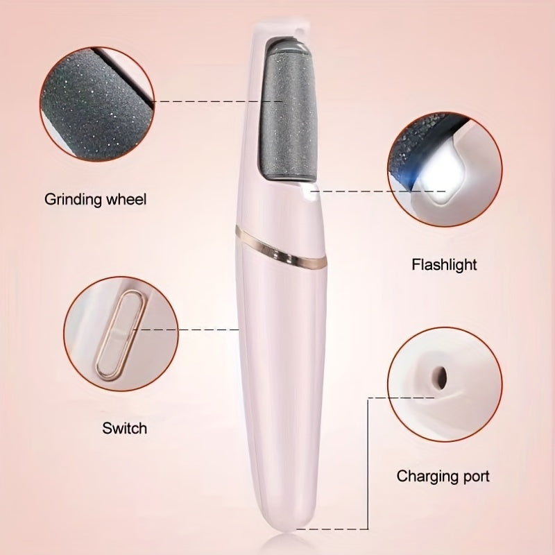 Amoladora Eléctrica de Pies con Cabezales Dobles - Dispositivo de Pedicura USB, Carga Rápida, Batería de Litio, Herramienta Ergonómica para Eliminar Pelos Muertos y Alisar Pies, Diseño Elegante, Construcción en Plástico, Eficiente para Uso Doméstico o Pr