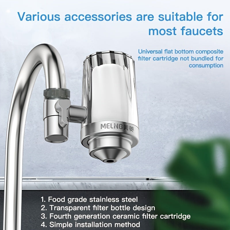 1 filtro de agua para grifo con 1 cartucho de carbón activado y cerámica, base de acero inoxidable, botella transparente, purificador de agua, reduce cloro y turbidez, mejora la calidad del agua