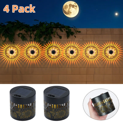 OTDECOR 4pcs Luces Solares para Valla Girasol, Lámparas de Metal con Energía Solar para Exterior, Decoración de Jardín, Patio y Puerta Principal, Temática de Poste, Decoración para Exteriores