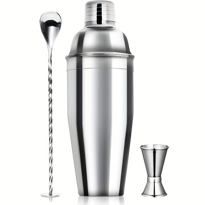 Juego de coctelera de acero inoxidable de 24 oz con jigger y cuchara mezcladora - Kit de barman profesional con colador incorporado para Martini, Margarita y mezcla de bebidas