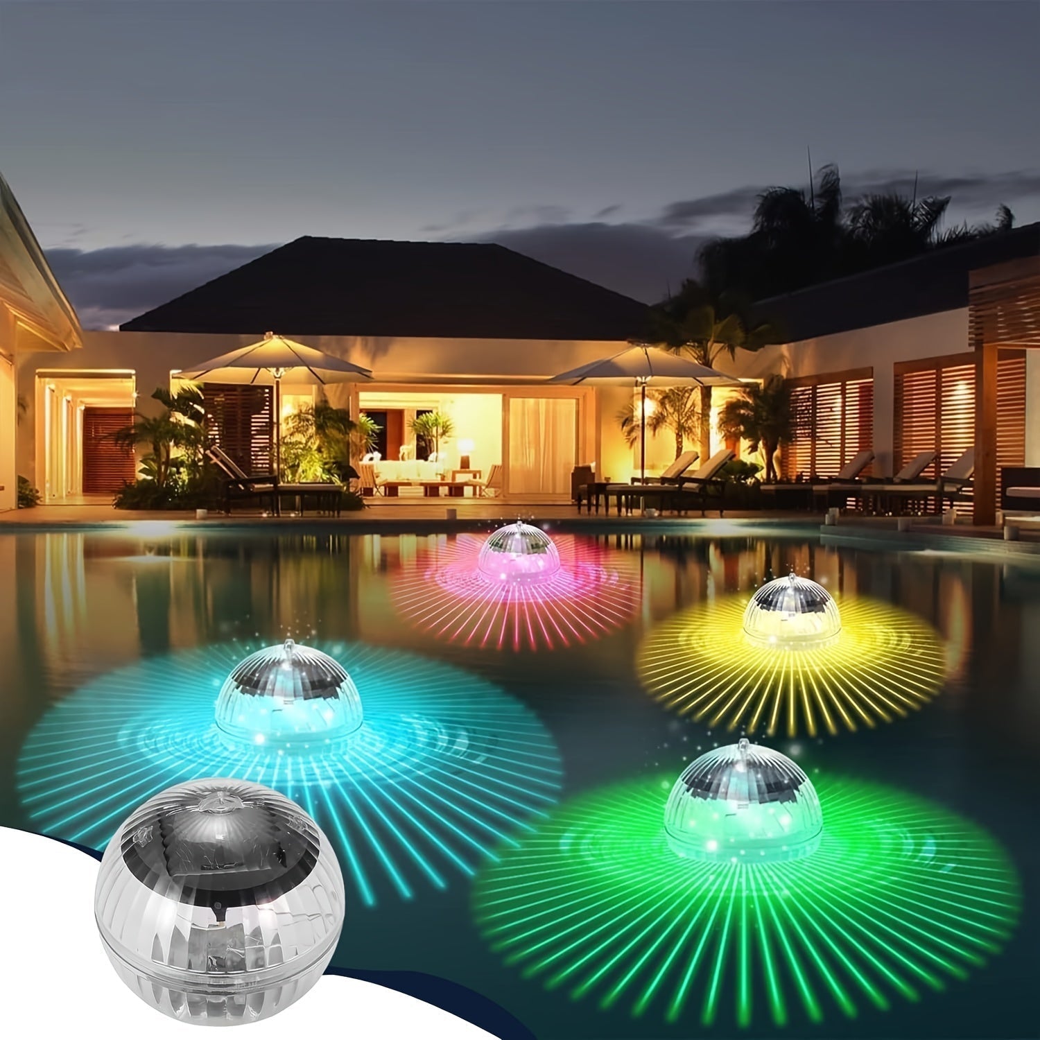 1 luz LED flotante para piscina con energía solar, luces automáticas de cambio de color para piscinas, fuentes, jardines y decoración exterior, eficiente energéticamente con encendido/apagado automático y diseño duradero de plástico, luz nocturna para ja