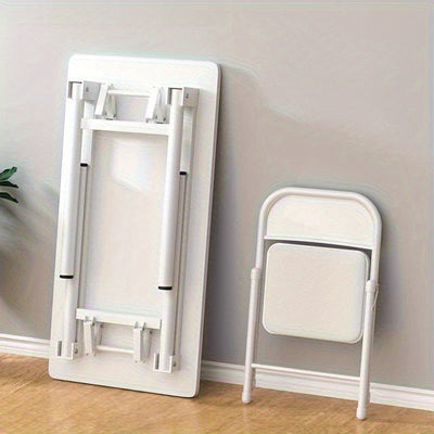 Mesa plegable blanca moderna - Fácil de ensamblar, diseño compacto para hogar, oficina y dormitorios, estructura de madera dura con marco de tablero artificial, incluye silla, estilo moderno, no requiere energía, adecuada para todas las cuatro estaciones.