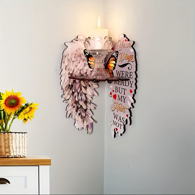 Estante de Pared con Alas de Ángel de Madera Boho-Chic - Diseño Colorido y Calado para Decoración del Hogar