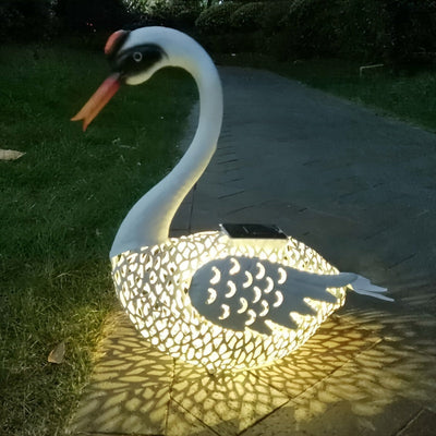 1 pieza de Estatuas Solares de Jardín de Cisne con Pátina y Atrapamoscas de Garza, Esculturas Metálicas de Grulla en Pie, Arte para el Patio de Aves, Decoración de Escenas, Decoración de Festivales, Decoración de Habitaciones, Decoración del Hogar, Decor