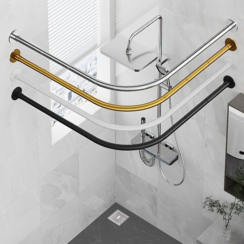 Juego de Cortinas de Baño con Barra Curva sin Agujeros, Juego de Barra para Cortina de Ducha, Barra Curva para Cortina de Baño, Cortina de Baño