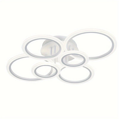 Luz de techo LED de montaje liso con 6 anillos, 78,74 pulgadas, 75 vatios, regulable con control remoto, 3000K-6500K, diseño semi-inmerso de metal para sala de estar, cocina, dormitorio, oficina - MH-YH4, iluminación de oficina | Luz de techo elegante |