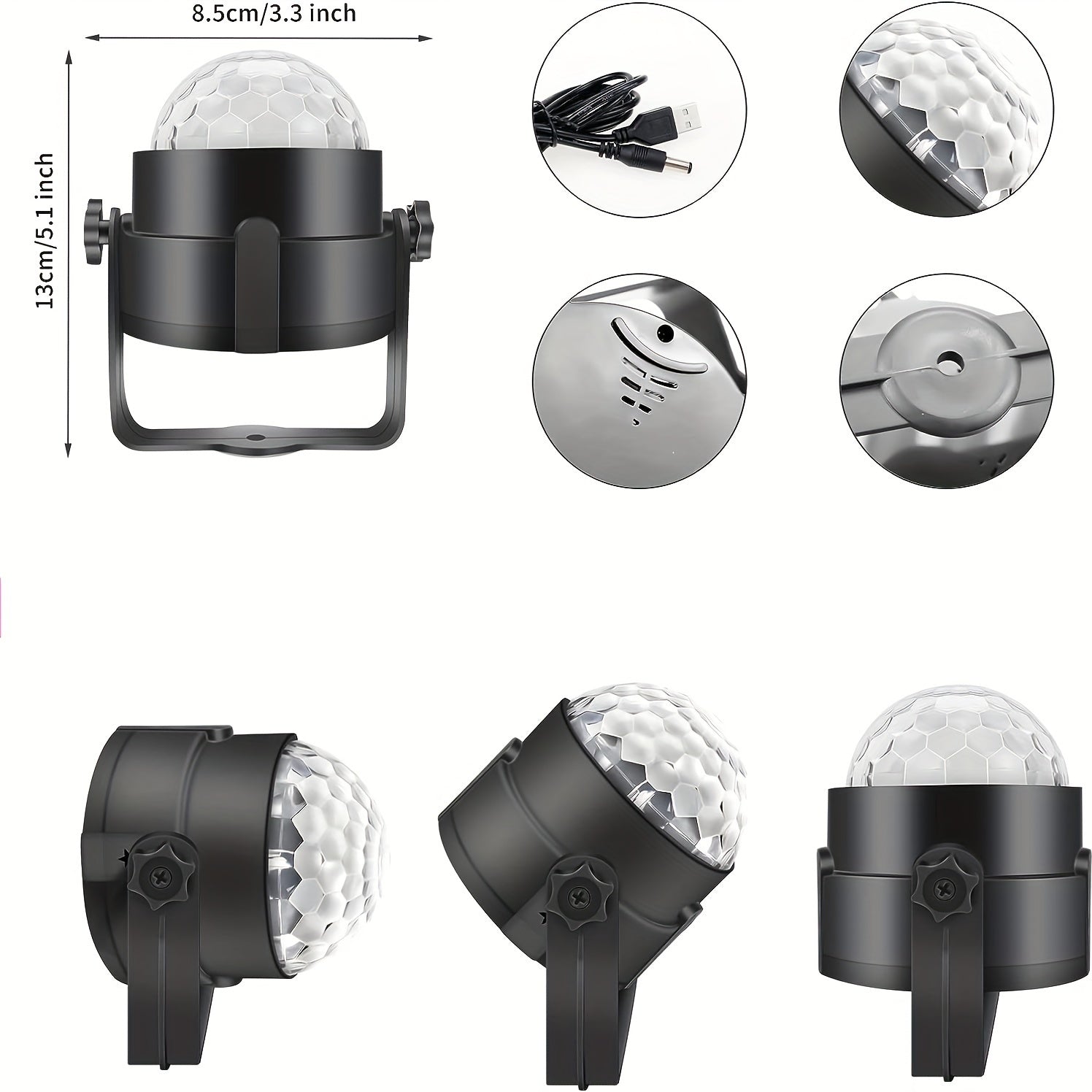 2 piezas de luces de bola de disco LED de 7 colores MSLITELY con control remoto - Decoración de fiestas en interiores, alimentación por USB, luces giratorias coloridas para el hogar, bar, café, iluminación de café | Ambiente colorido | Plástico duradero