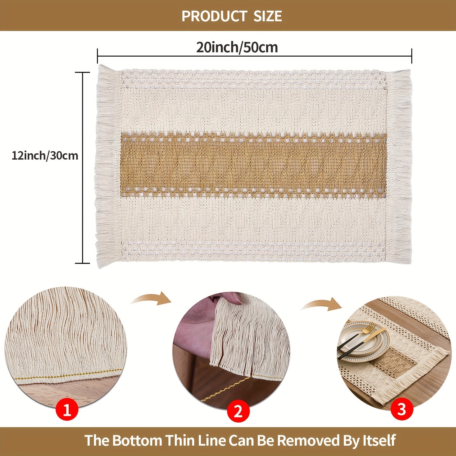 4/6piezas Manteles de arpillera bohemios, manteles de mesa de lino tejido a mano de estilo chic, manteles rectangulares de rayas con sensación de lujo ligero, adecuados para mesas de café, decoración del hogar y decoración de entretenimiento festivo - Du