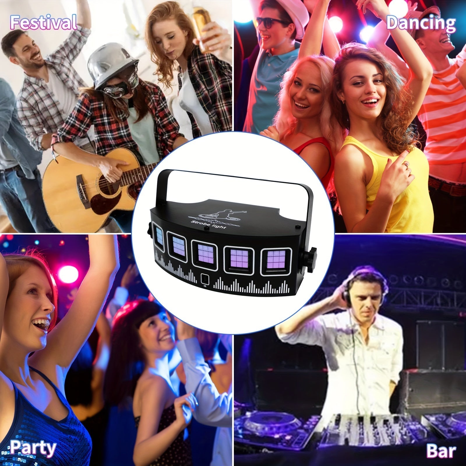 Luz de estroboscopio LED YSH, iluminación de fiesta DJ RGB con control remoto, alimentada por USB, colores ajustables, sonido portátil creativo para escenario, club, boda, actuación, decoración para el hogar, bar, batería de botón no recargable, con func
