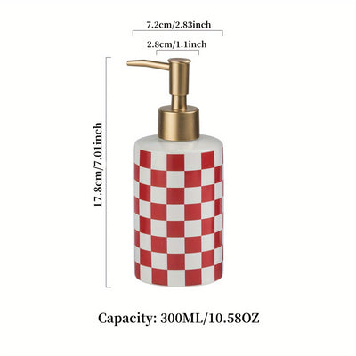 Dispensador de Jabón de Cerámica a Cuadros con Bomba Dorada Mate Antioxidante, Dispensador Decorativo para Baño o Cocina