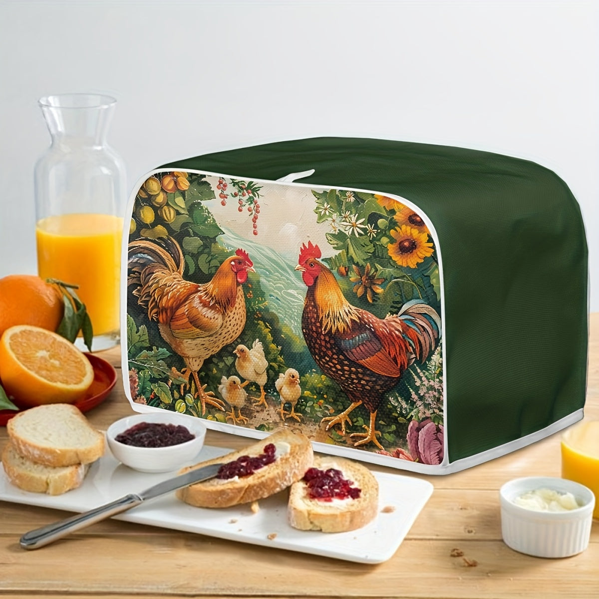 1pc Funda para Tostadora con Patrón de Gallo Encantador - Protector de Polvo y Huellas Dactilares, Organizador de Pequeños Electrodomésticos de Poliéster con Diseño Campestre Vibrante, Ideal para Decoración de Cocina
