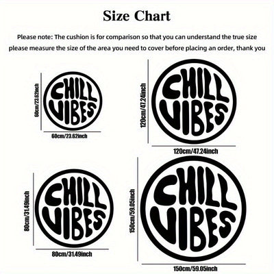 1pc Alfombra Redonda para Suelo - Poliéster Suave y Esponjoso con Texto "CHILL VIBES" en y Blanco, Decoración Moderna para Dormitorio, Sala de Estar, Hogar - Solo Lavado a Mano, Alfombras para Dormitorio, Tapete de Cama, Diseño de Moda, Textura Mullida,