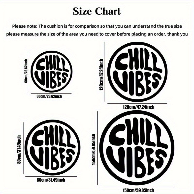 1pc Alfombra Redonda para Suelo - Poliéster Suave y Esponjoso con Texto "CHILL VIBES" en y Blanco, Decoración Moderna para Dormitorio, Sala de Estar, Hogar - Solo Lavado a Mano, Alfombras para Dormitorio, Tapete de Cama, Diseño de Moda, Textura Mullida,