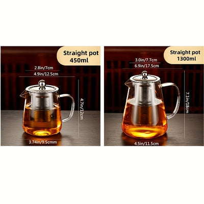 Juego de té de vidrio de borosilicato de alta calidad, capacidad de 15.2/43.9 onzas - tetera transparente resistente al calor con cesta de filtro de té, adecuada para uso doméstico, apta para todas las estaciones, perfecta para preparar té, jugos y bebid