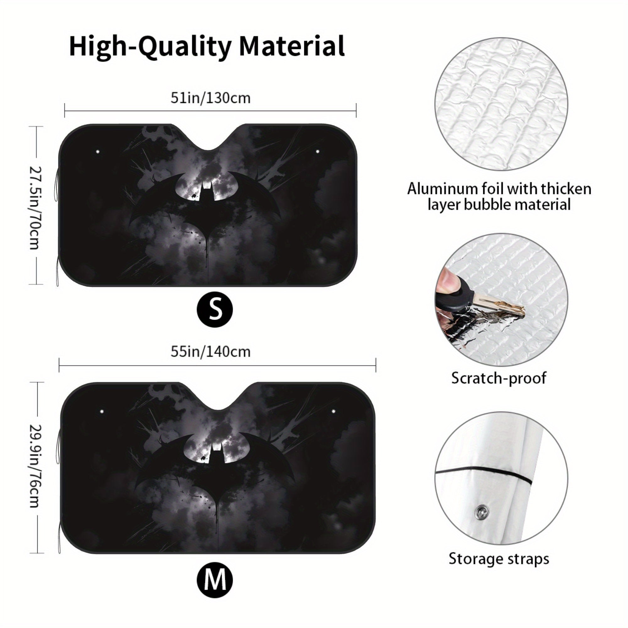Paraguas solar plegable de Batman de Warner Bros. | Cubierta de parabrisas estilo dibujos animados con material de poliéster | Visera de coche premium con bloqueo de UV | Mantiene la temperatura fresca del habitáculo | Accesorio automotriz unisex (instal