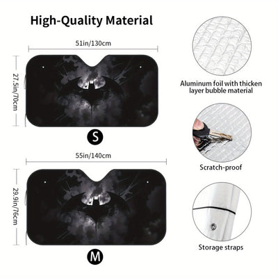 Paraguas solar plegable de Batman de Warner Bros. | Cubierta de parabrisas estilo dibujos animados con material de poliéster | Visera de coche premium con bloqueo de UV | Mantiene la temperatura fresca del habitáculo | Accesorio automotriz unisex (instal