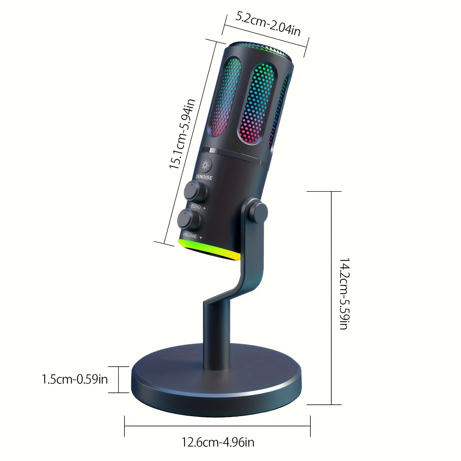 RIKSOIN USB Micrófono de condensador para juegos con luces RGB, Plug & Play con cancelación de ruido - Calidad de sonido profesional, brazo y soporte ajustables, alimentado por USB-C para juegos de PC, podcasting, transmisión en vivo, karaoke, videoconfe