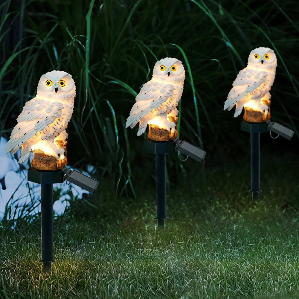 1pc Lámpara de Resina con Forma de Búho con Sensor de Luz Solar para Jardín y Decoración Exterior, Lámpara de Césped para Insertar en el Suelo